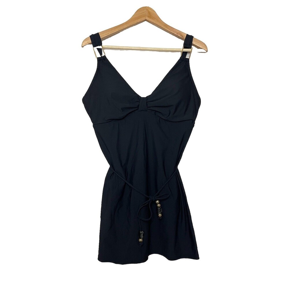 SPANX Womens 12 Black One Piece Swimsuit Dress Beach Underwire Belted Slimming